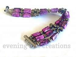 Sugilite 3-Strand Bracelet with Gunmetal Czech Beads and Tube Clasp. For more details, close this window and click on  