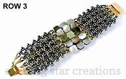 5-Strand Bracelet of Denim Czech Glass Beads, Iridescent Blacklip Mother-of-Pearl Beads, Gold-Plated Findings and Clip-in Clasp. For more details, close this window and click on 